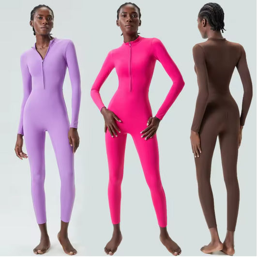 Women's Gym Running Suit | Solid Color One-Piece Yoga Set | Buttery Soft Slim Fit Jumpsuit